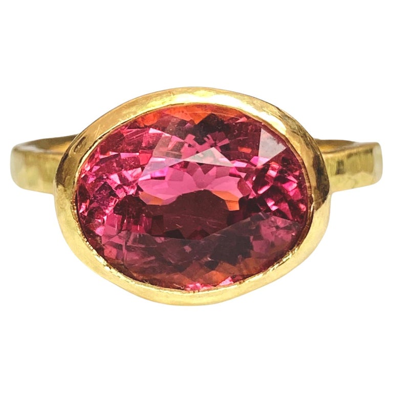 Deborah Ringer Deborah Murdoch 18 Karat Gold 3.76 Carat Oval Pink Tourmaline Cocktail ...