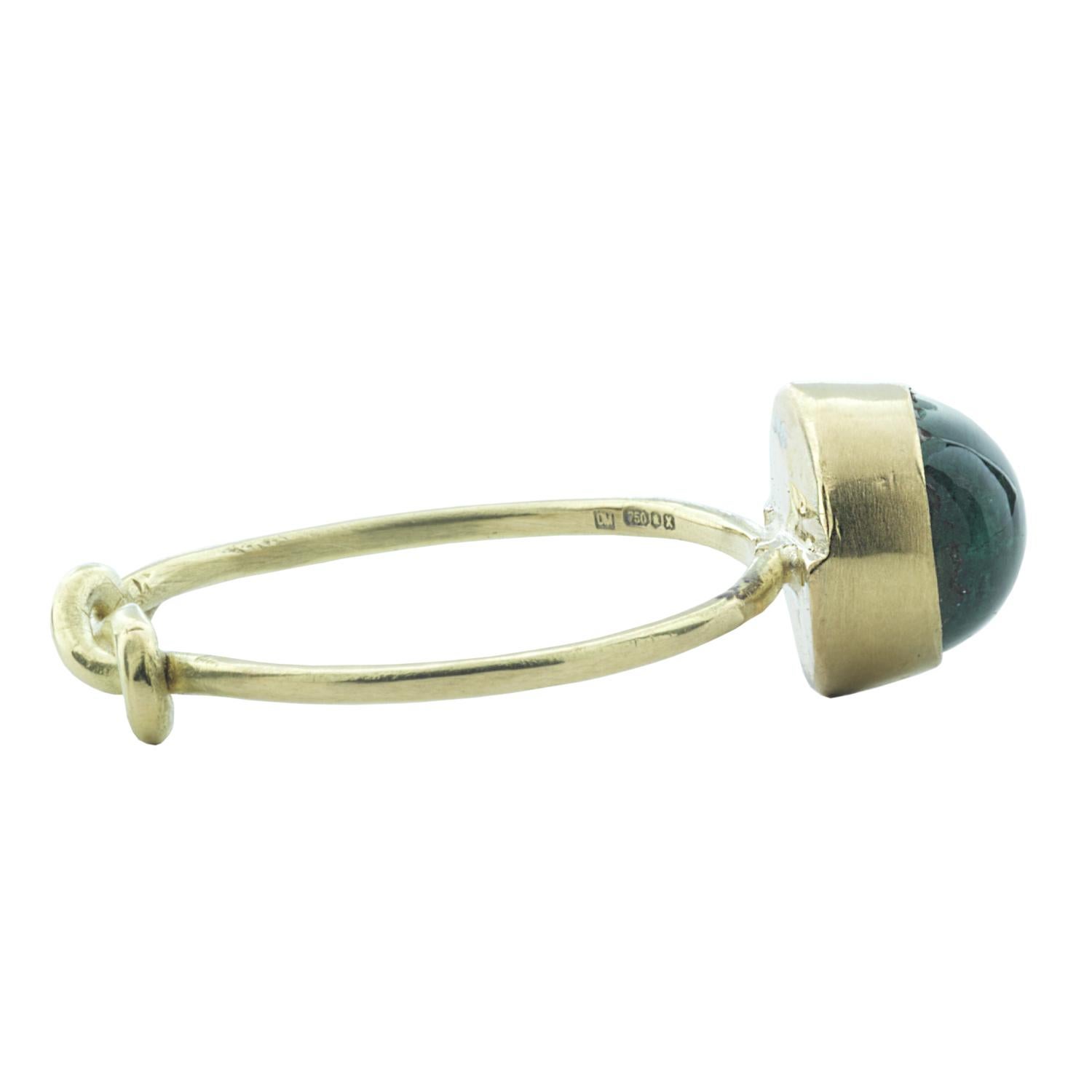 Deborah Murdoch 18 Karat Yellow Gold Oval Green Emerald Love Knot Ring For Sale 4
