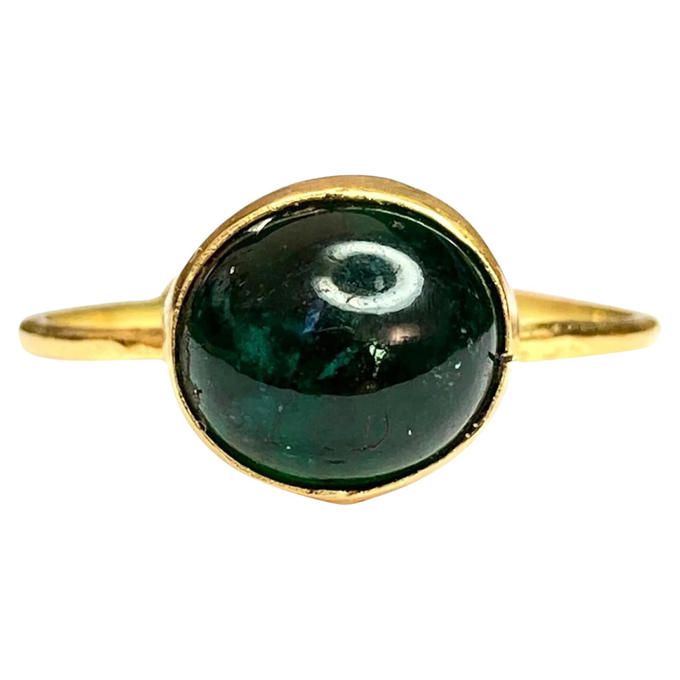 Deborah Murdoch 18 Karat Yellow Gold Oval Green Emerald Love Knot Ring For Sale