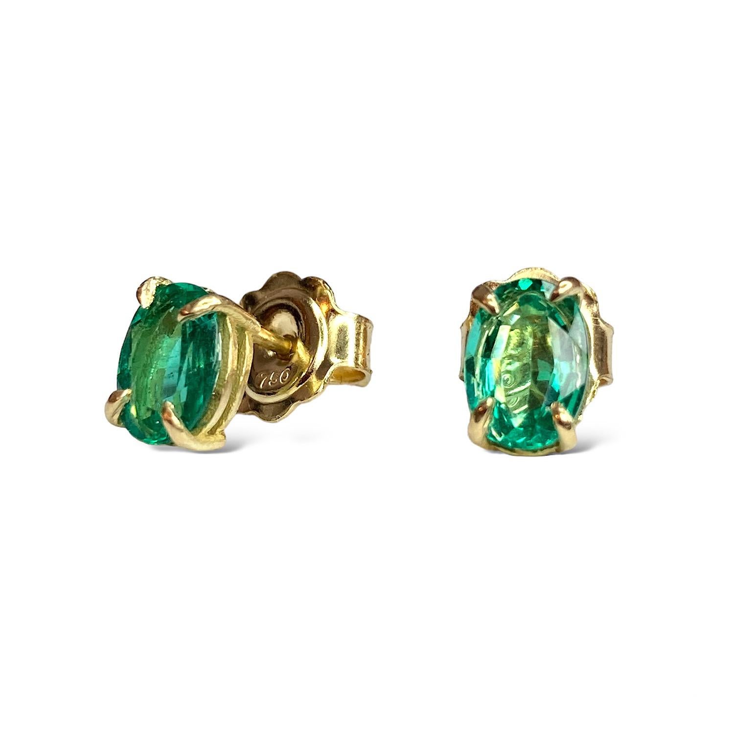 Deborah Murdoch 18K Yellow Gold 1.32ct Emerald Earrings In New Condition For Sale In Scotland, GB