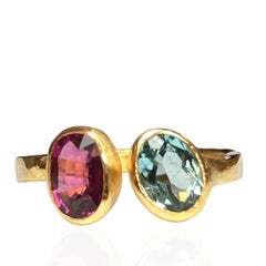 Deborah Murdoch Gold Vermeil Rubellite & Green Tourmaline Ring