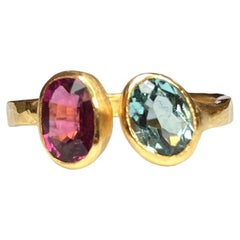 Deborah Murdoch Gold Vermeil Rubellite 
Green Tourmaline Ring