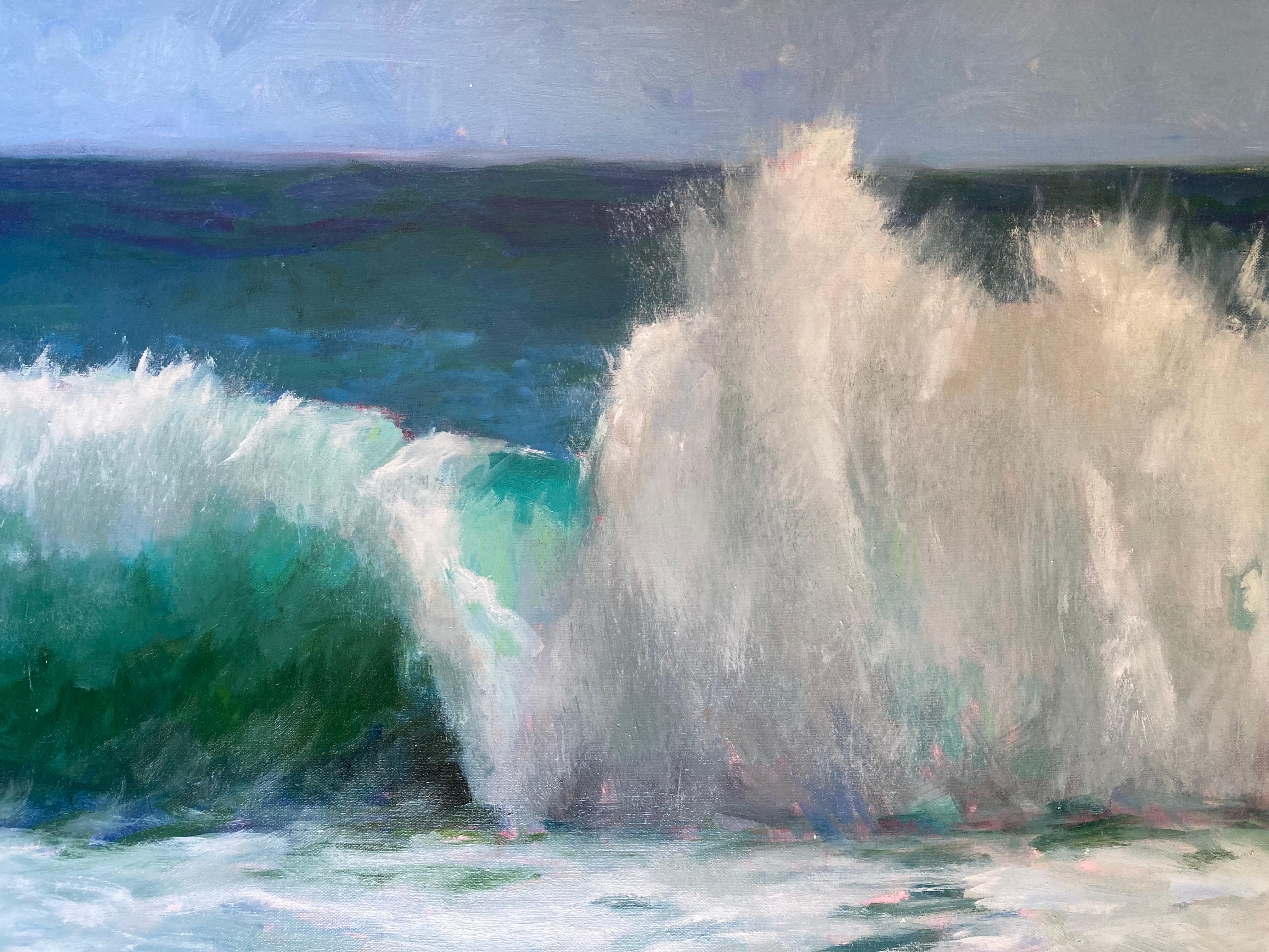 Wave (gerahmtes zeitgenössisches Seelandschaftsgemälde) (Realismus), Painting, von Deborah Newman