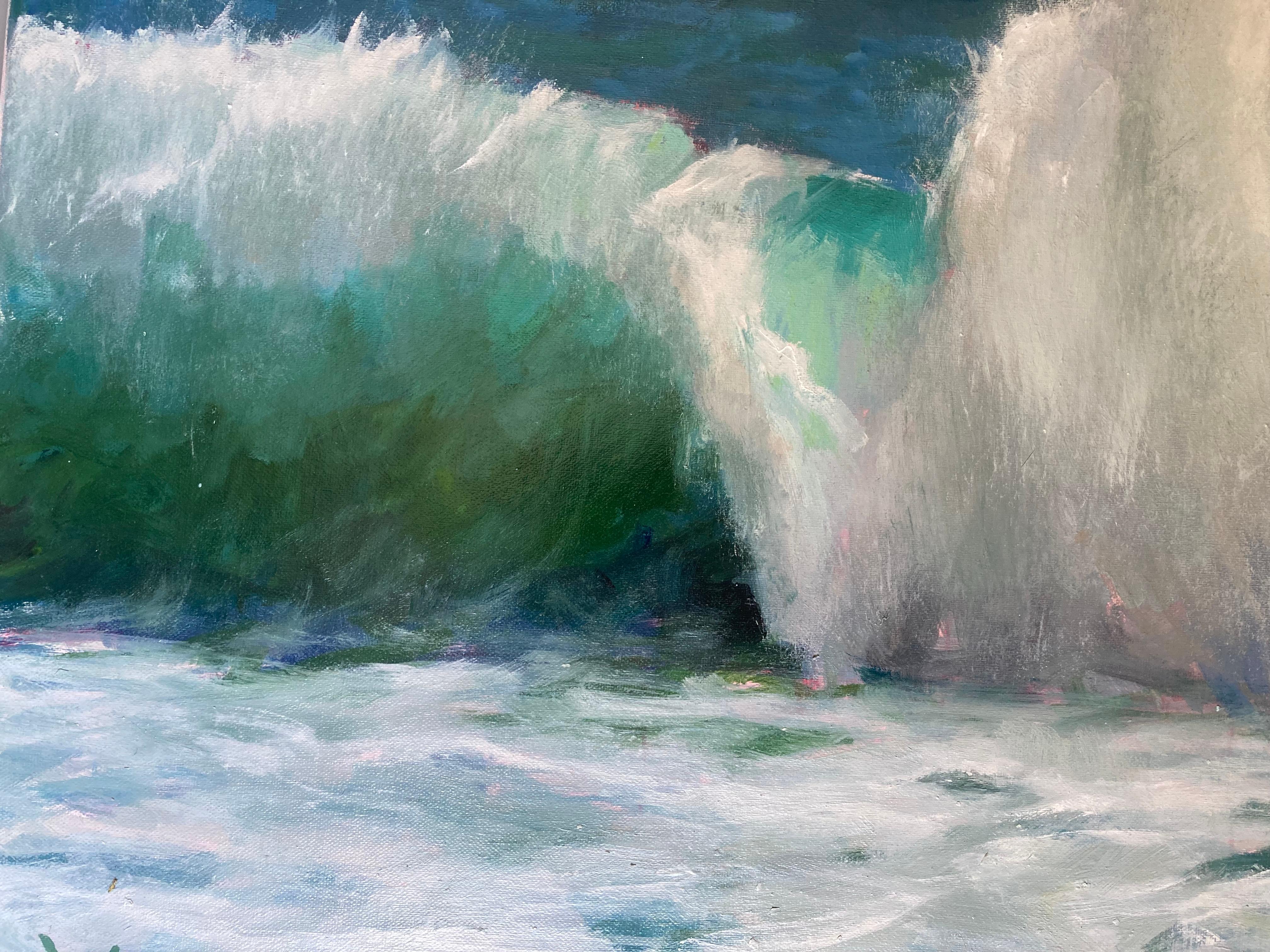 Wave (gerahmtes zeitgenössisches Seelandschaftsgemälde) (Grau), Landscape Painting, von Deborah Newman
