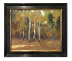 Autumn Tapestry (Aspen grove, luminous, golden leaves & grasses, green, black)
