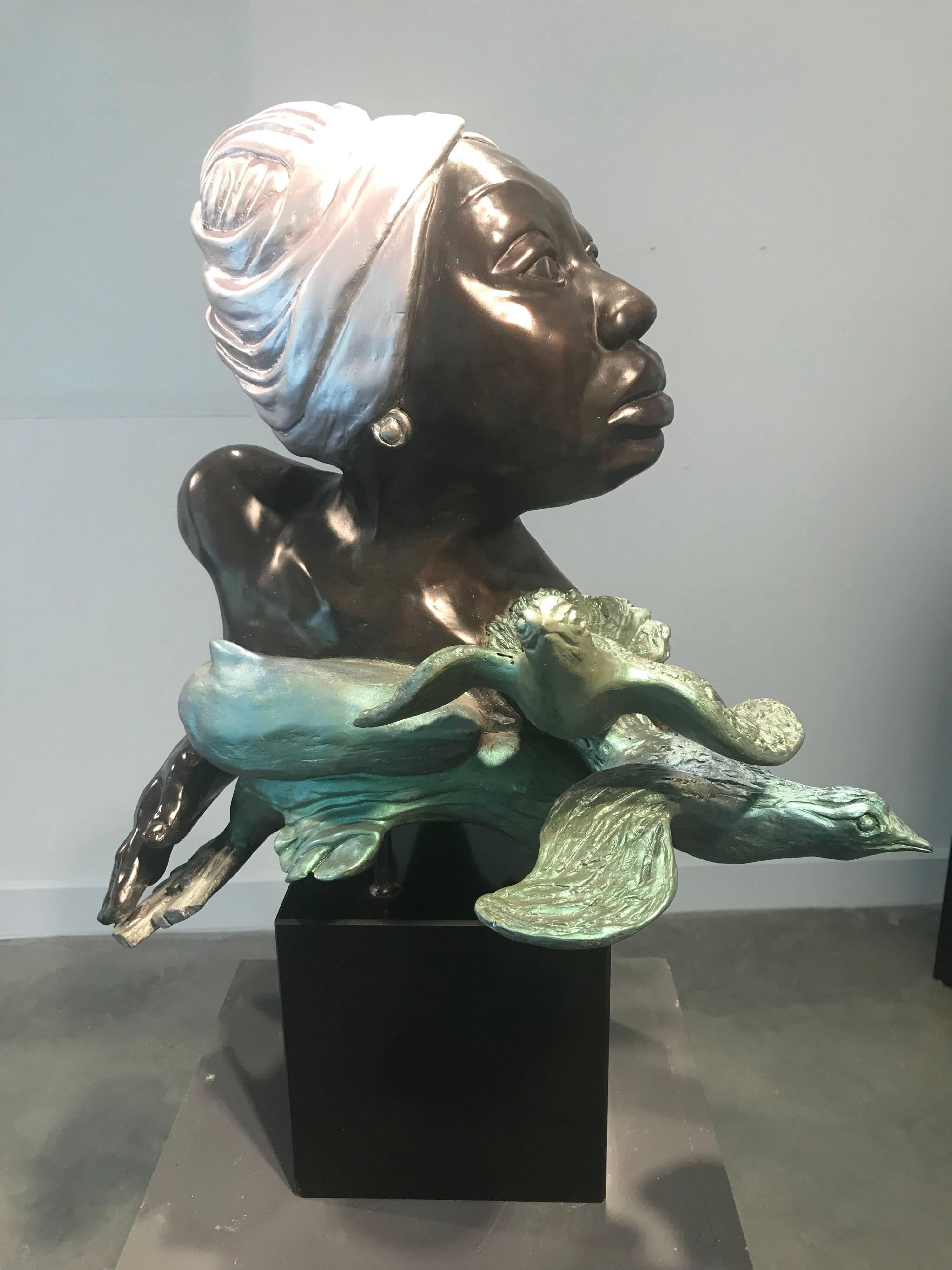 Nina Simone-Feeling Good -Bronze 26"  - Sculpture by Deborah Philips