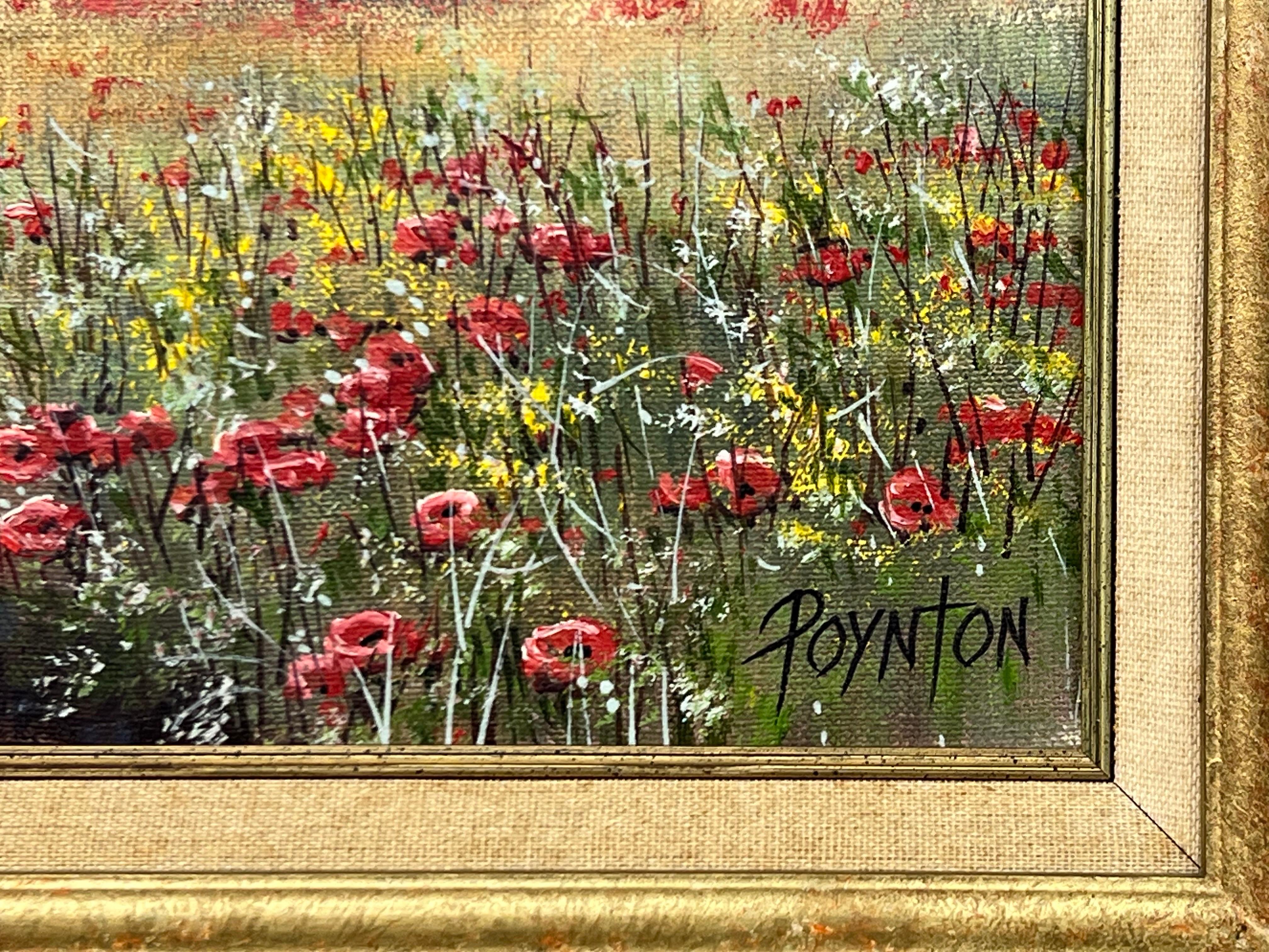 Floral Vintage Oil Painting of Wild Red Poppies in Field in English Countryside For Sale 7