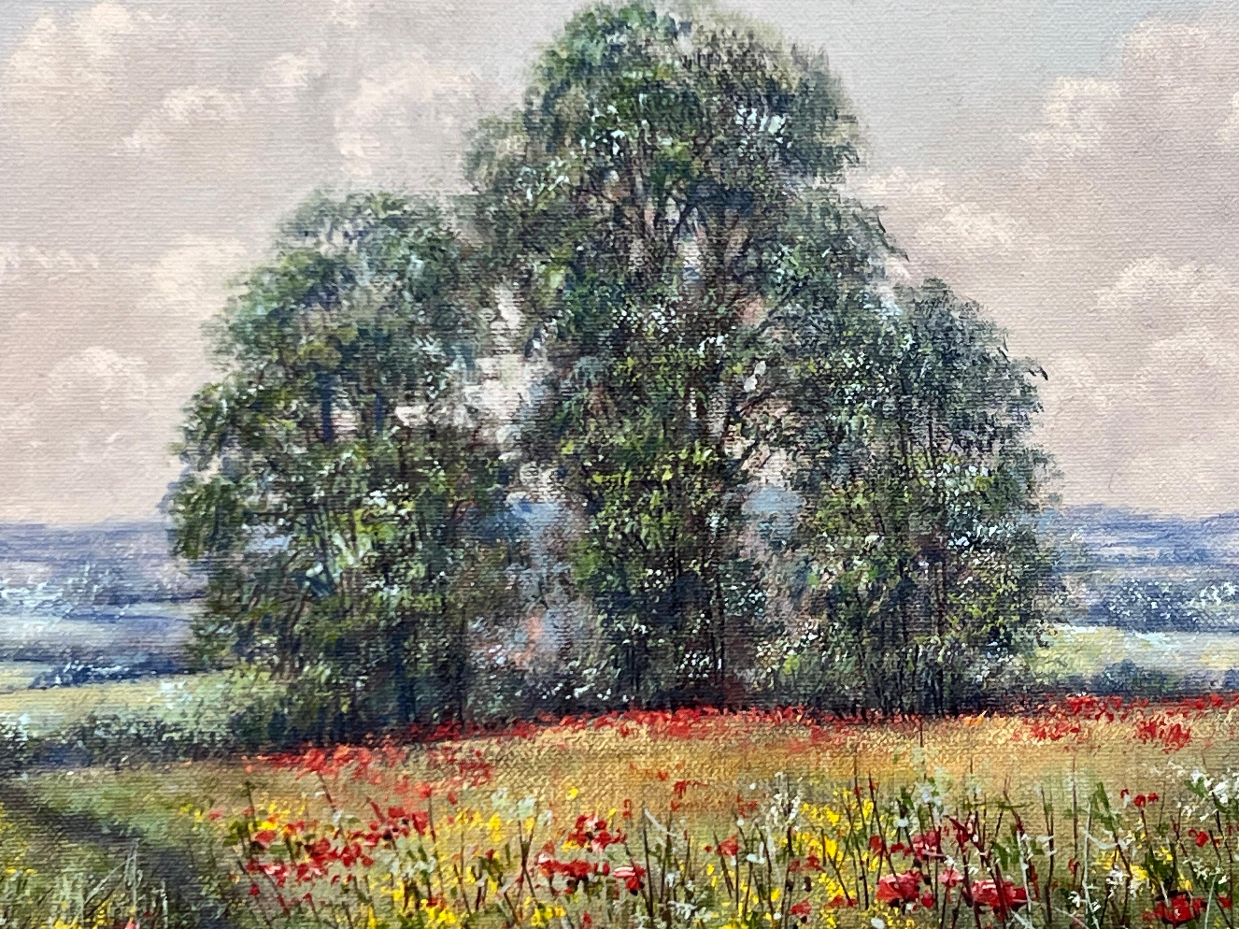Floral Vintage Oil Painting of Wild Red Poppies in Field in English Countryside For Sale 10