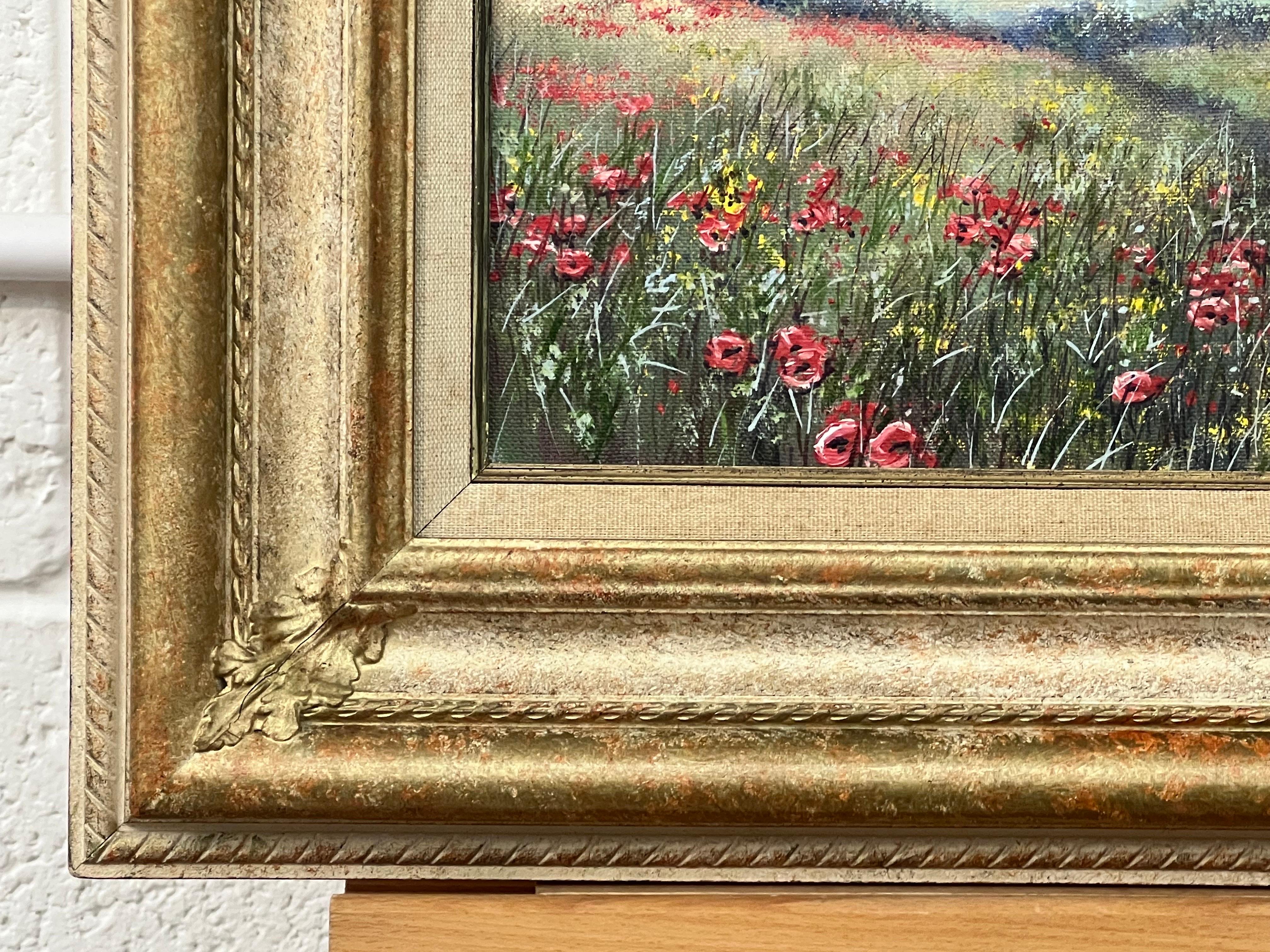 Floral Vintage Oil Painting of Wild Red Poppies in Field in English Countryside For Sale 11