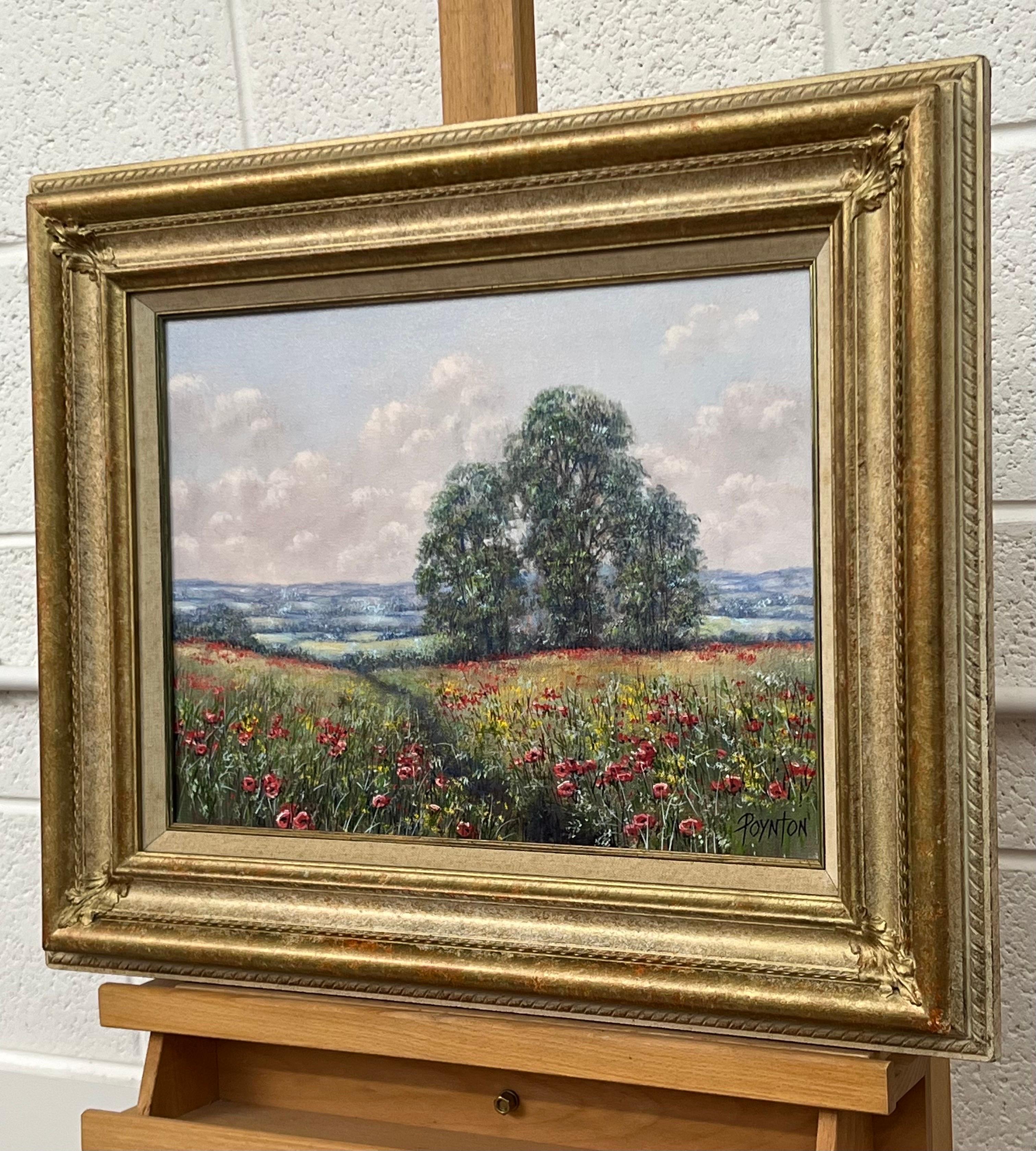 Floral Vintage Oil Painting of Wild Red Poppies in Field in English Countryside For Sale 1