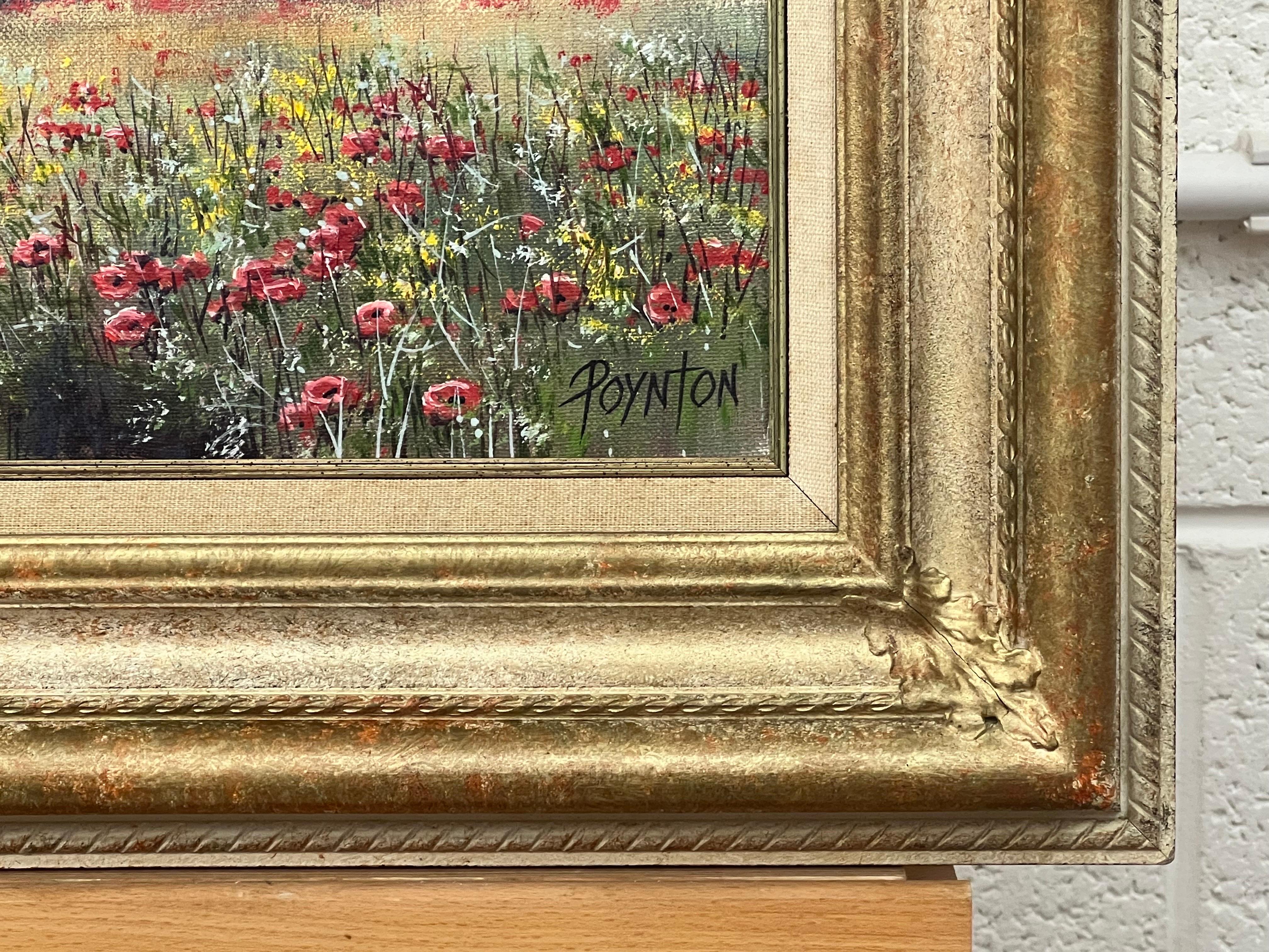 Floral Vintage Oil Painting of Wild Red Poppies in Field in English Countryside For Sale 2