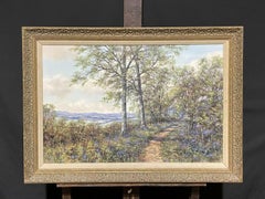 LARGE BRITISH IMPRESSIONIST OIL PAINTING - BLUEBELL WOODS OPEN LANDSCAPE