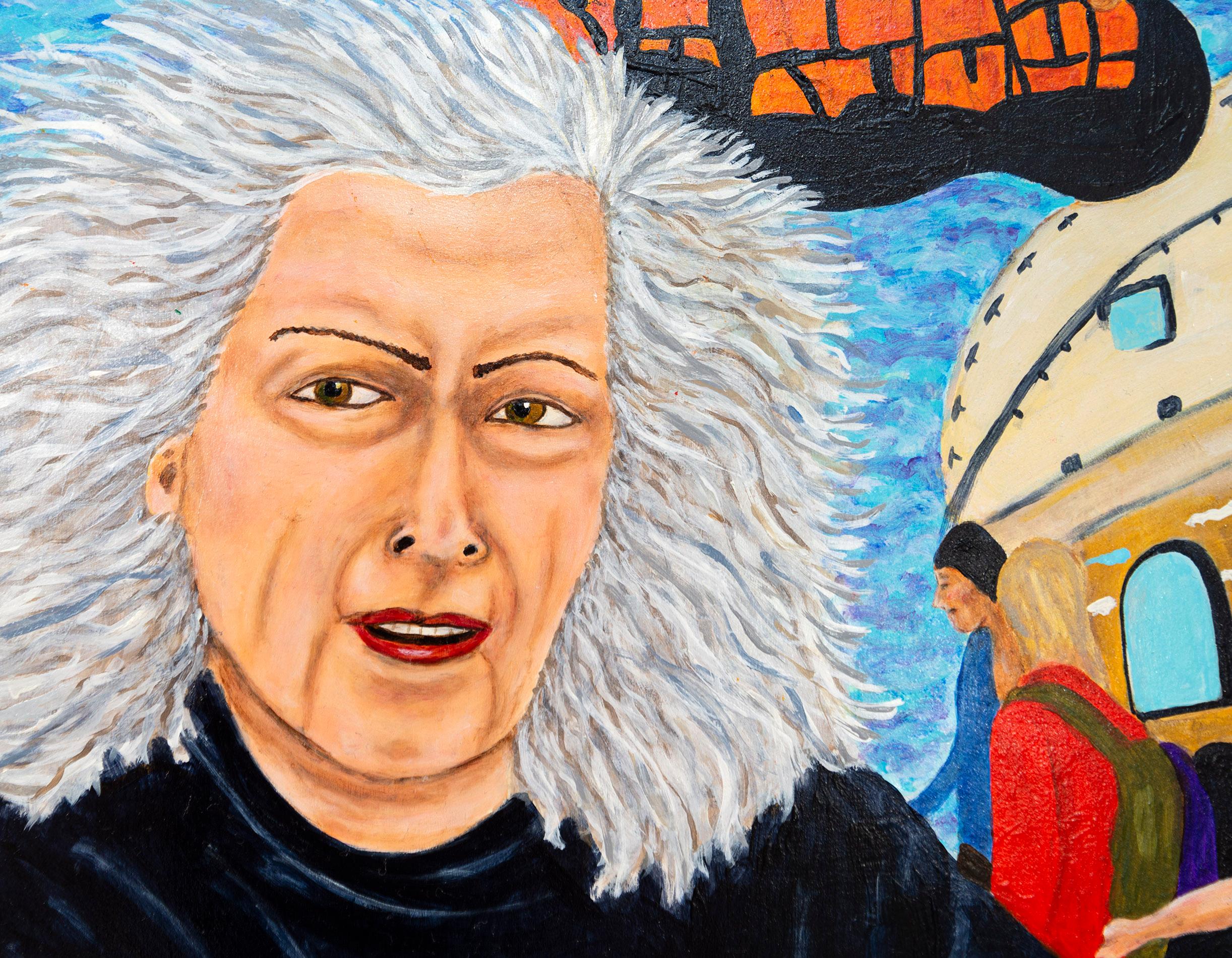 All Roads Lead to Rome - zeitgenössisch, Flüchtlinge, Touristen, surreal (Beige), Portrait Painting, von Deborah Root