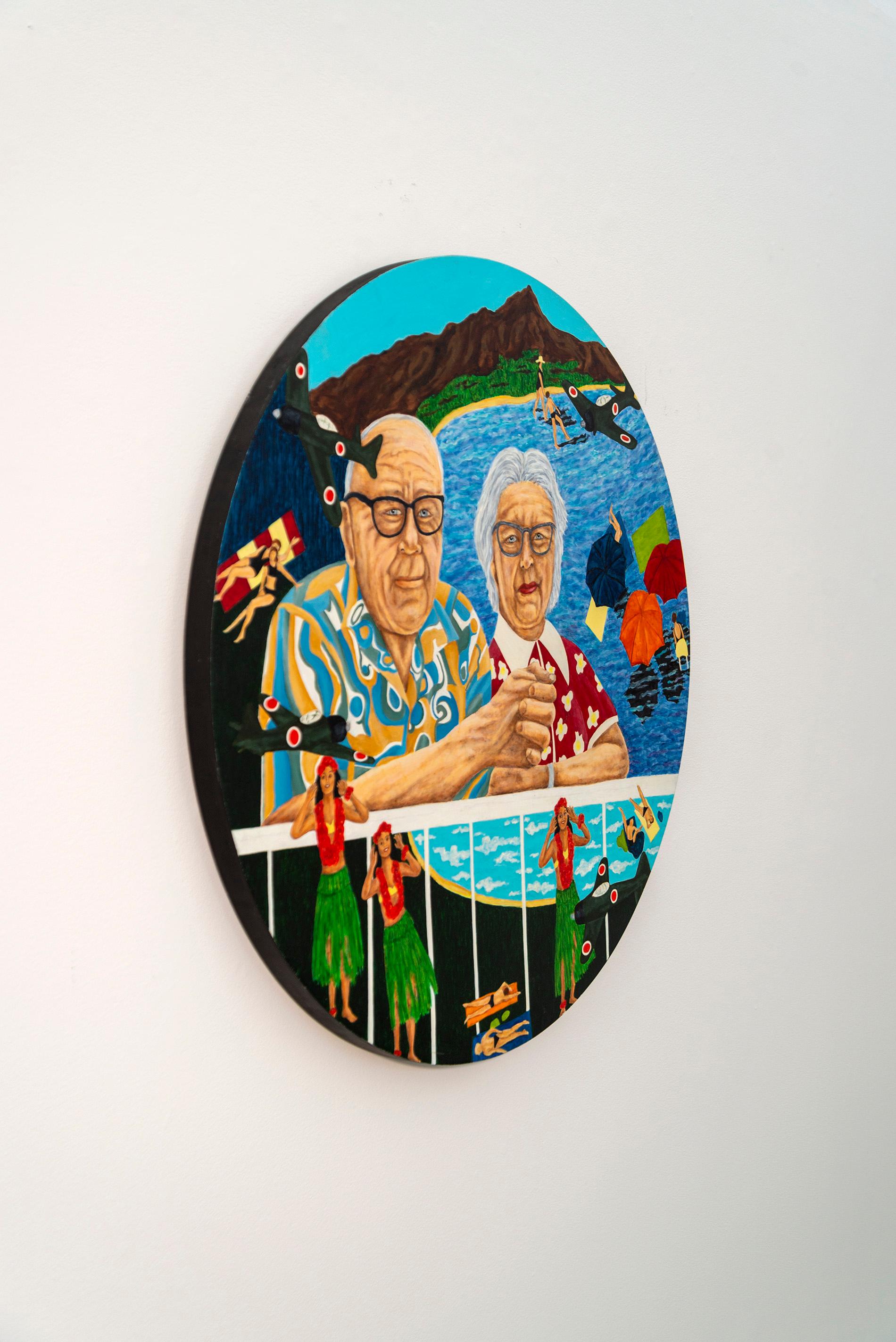 Dicembre a Oahu: Un sogno di vittoria - contemporaneo, figurativo, olio su pannello - Painting di Deborah Root
