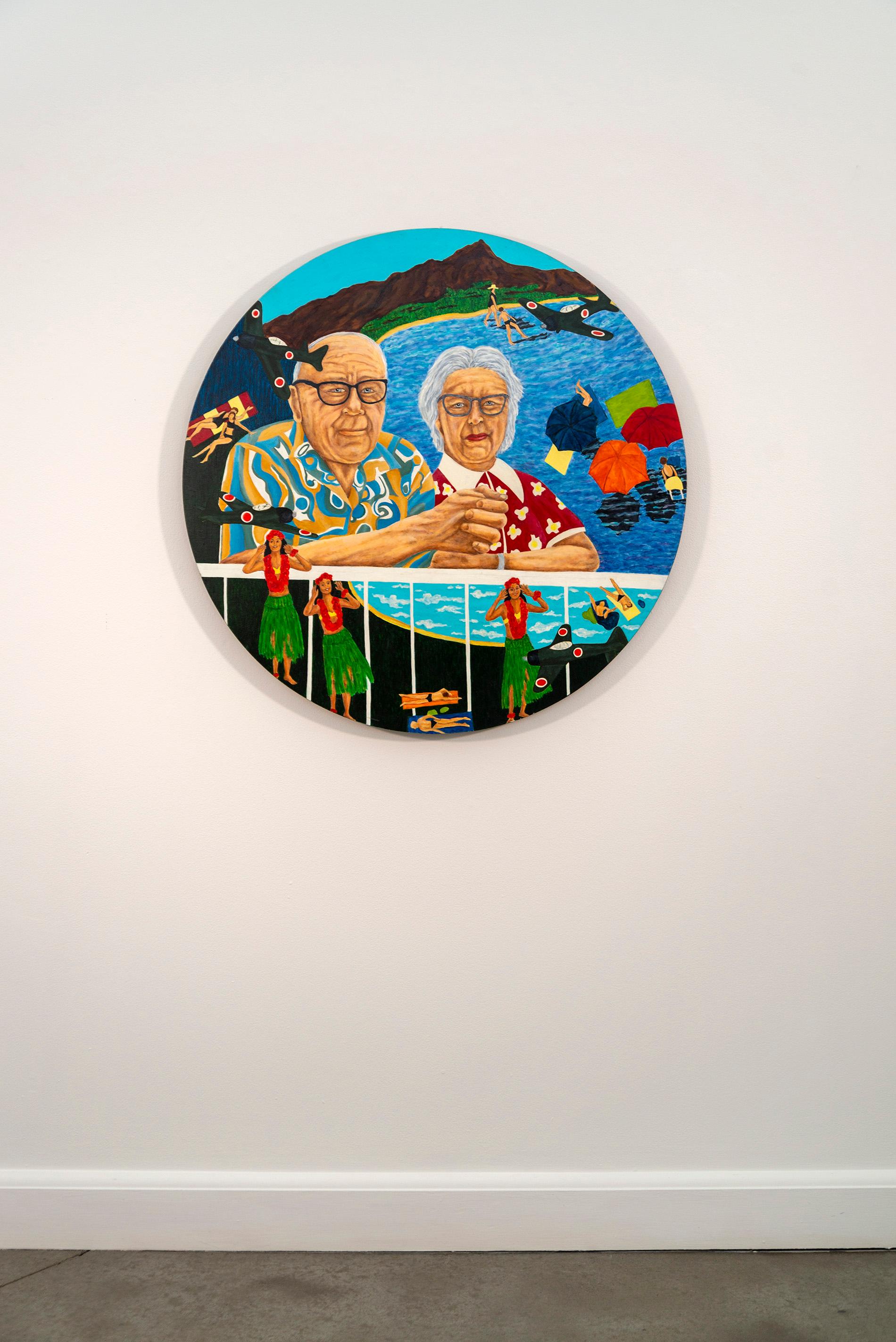 Dicembre a Oahu: Un sogno di vittoria - contemporaneo, figurativo, olio su pannello - Painting Contemporaneo di Deborah Root