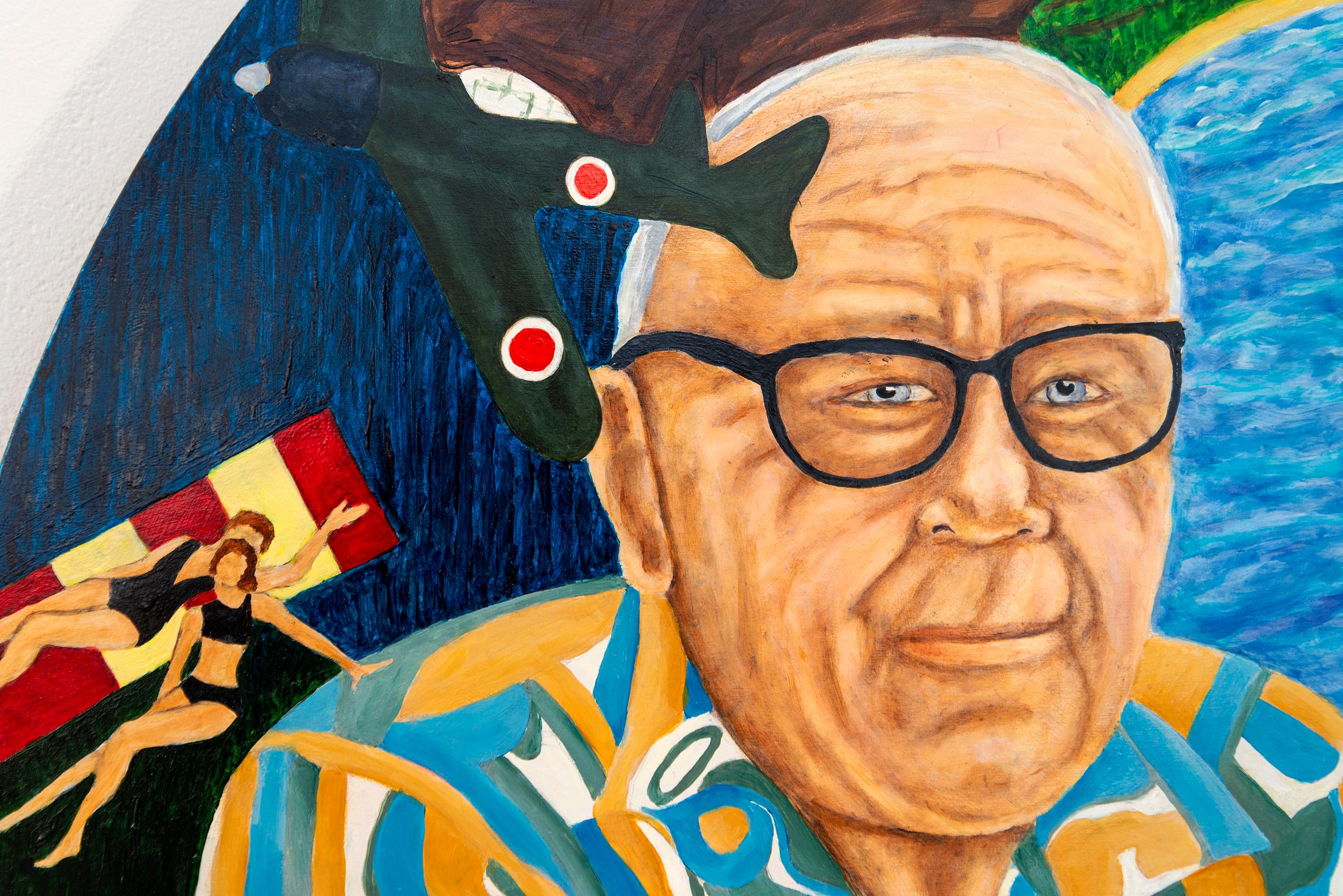 Dicembre a Oahu: Un sogno di vittoria - contemporaneo, figurativo, olio su pannello - Figurative Painting Beige di Deborah Root