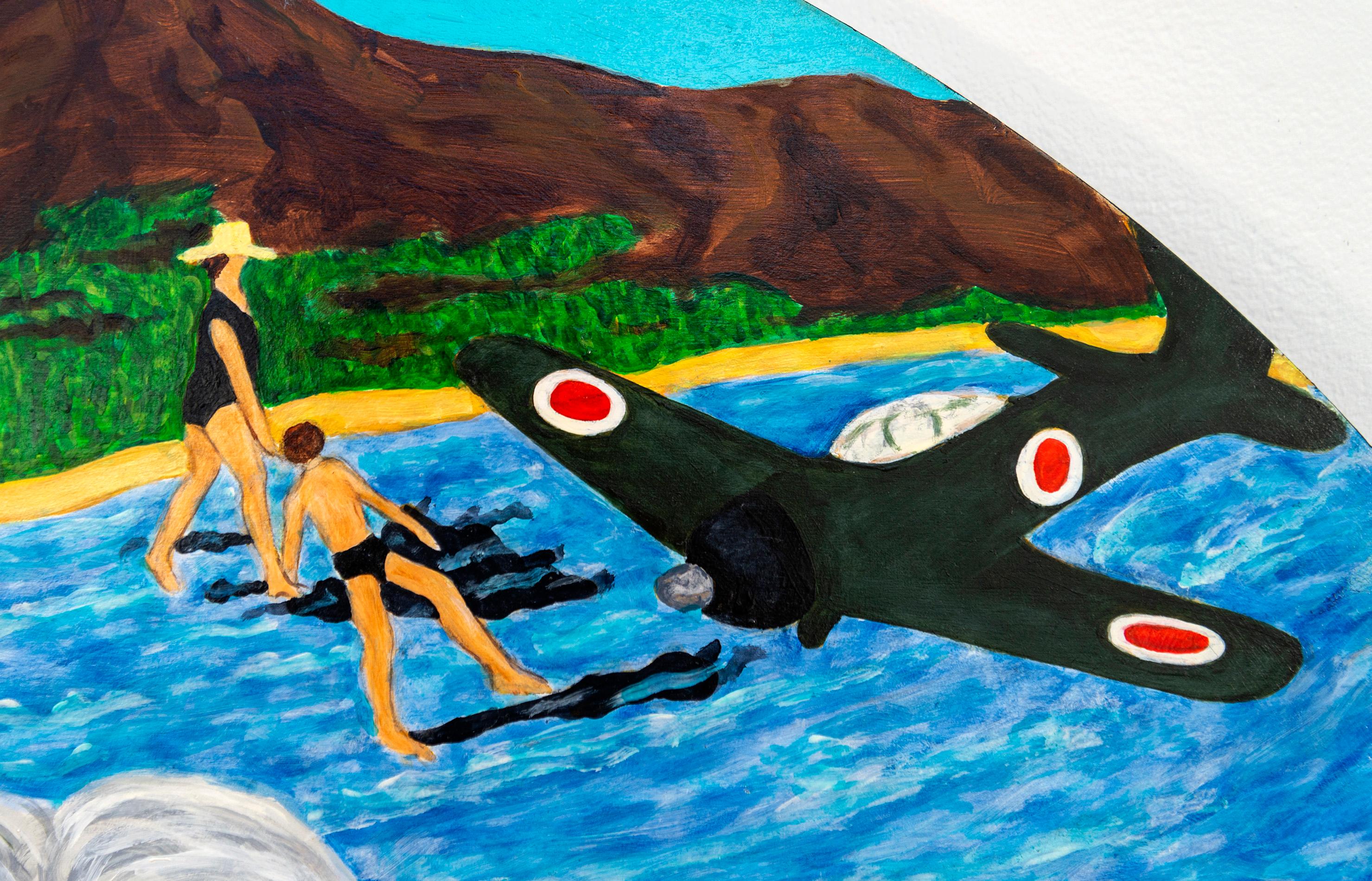 Dicembre a Oahu: Un sogno di vittoria - contemporaneo, figurativo, olio su pannello in vendita 1