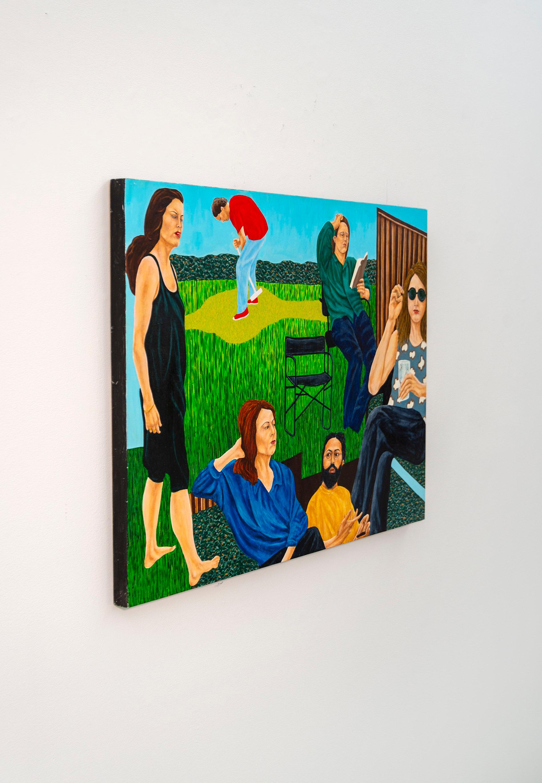 Sur L'herbe - contemporaneo, figurativo, olio su pannello - Painting di Deborah Root