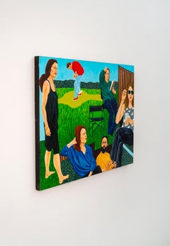 Sur L'herbe (sull'erba) - contemporaneo, figurativo, olio su pannello