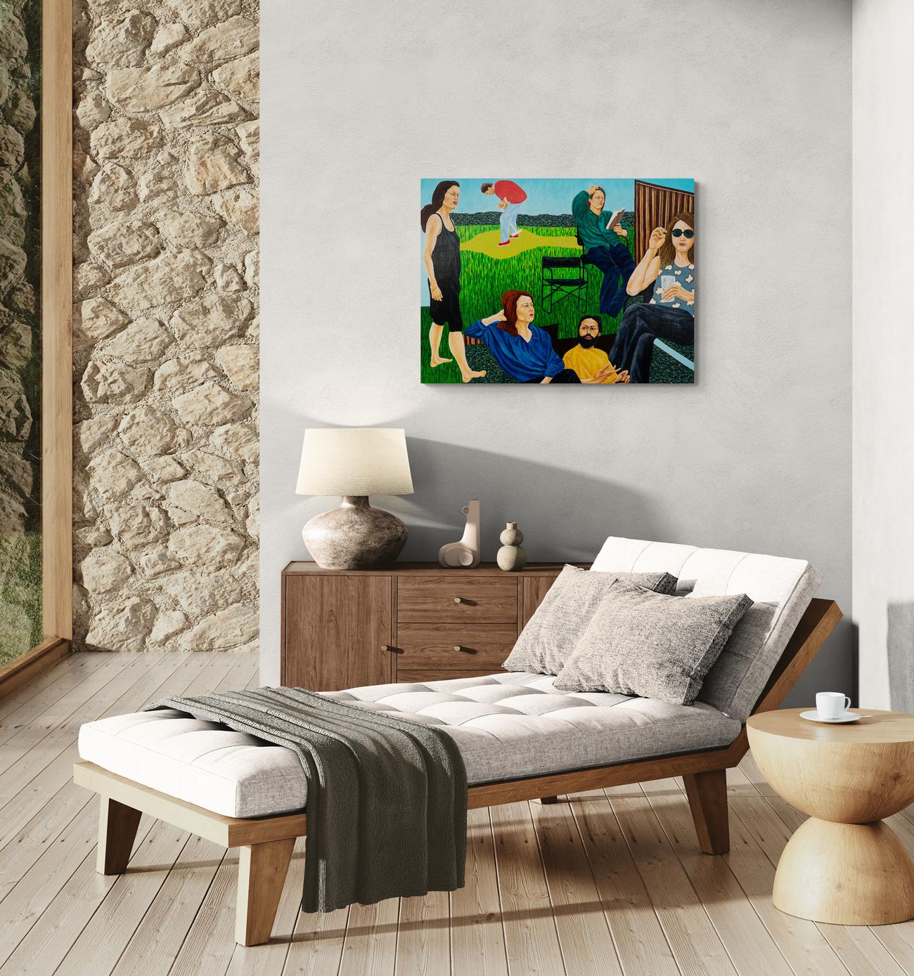 Sur L'herbe - contemporaneo, figurativo, olio su pannello in vendita 3
