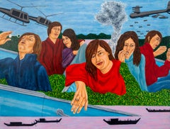 The Blue Bus is Calling Us - contemporary, figurative, oil on panel