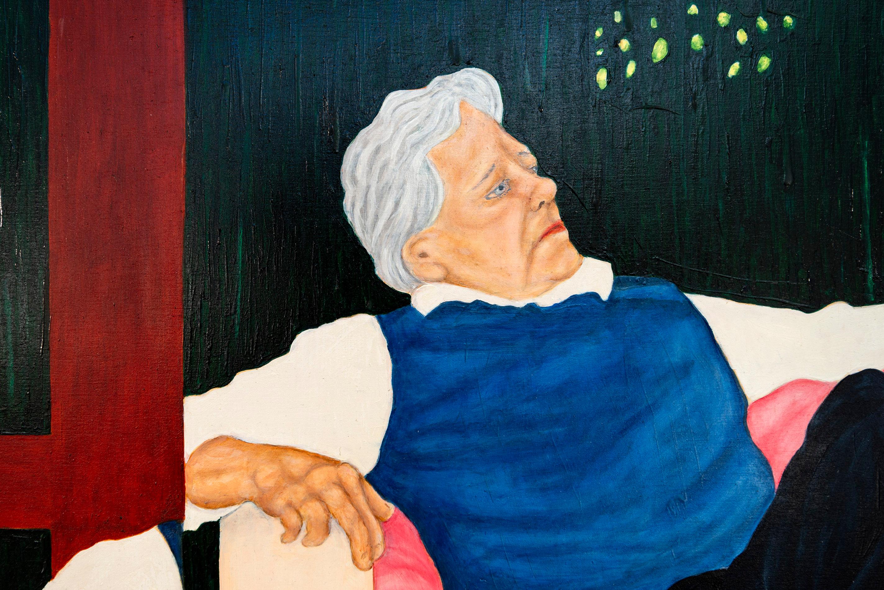 The Nordstrom Box - contemporary, figurative, oil on panel - Black Figurative Painting by Deborah Root