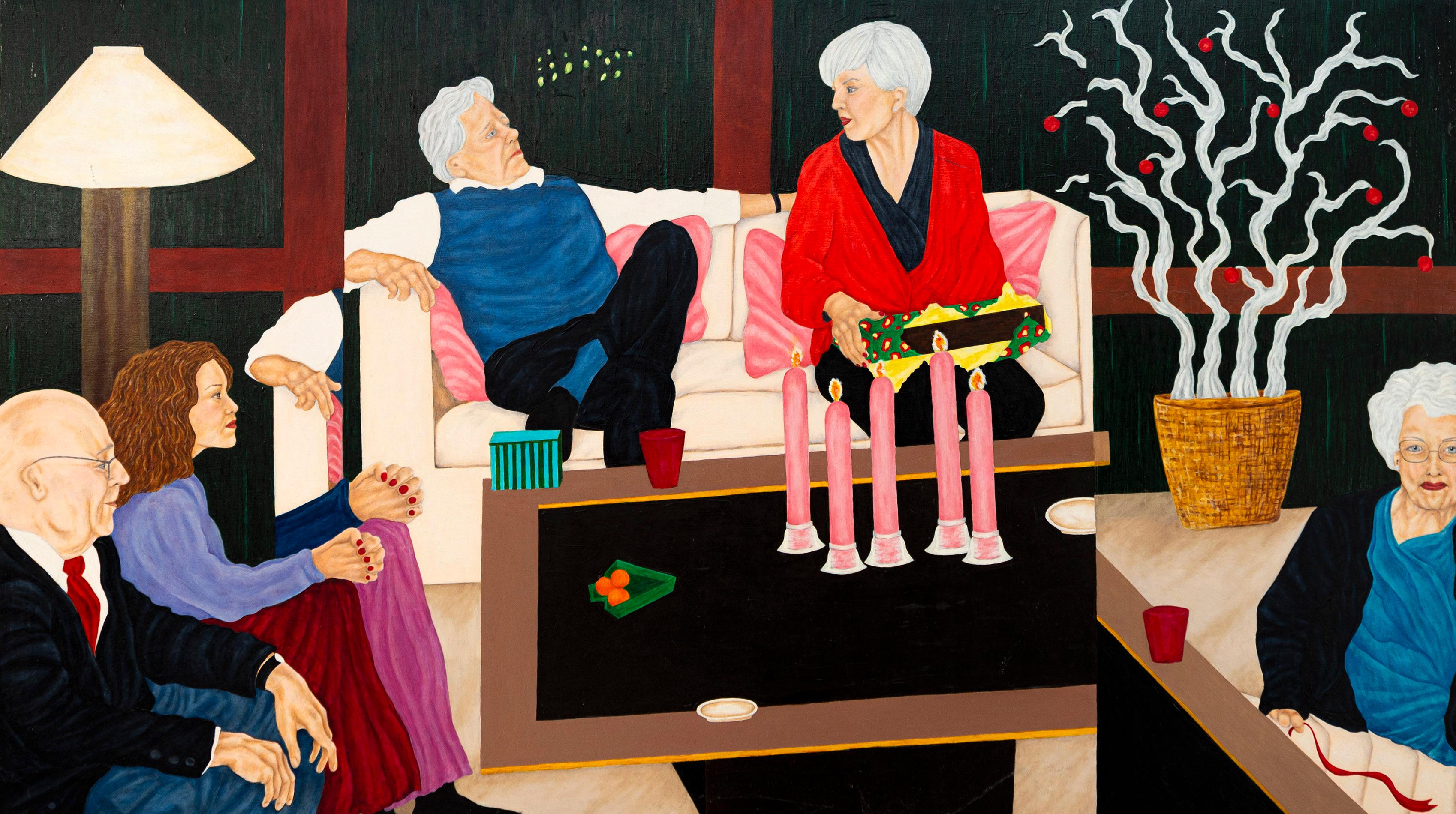 Deborah Root Figurative Painting - The Nordstrom Box - contemporary, figurative, oil on panel