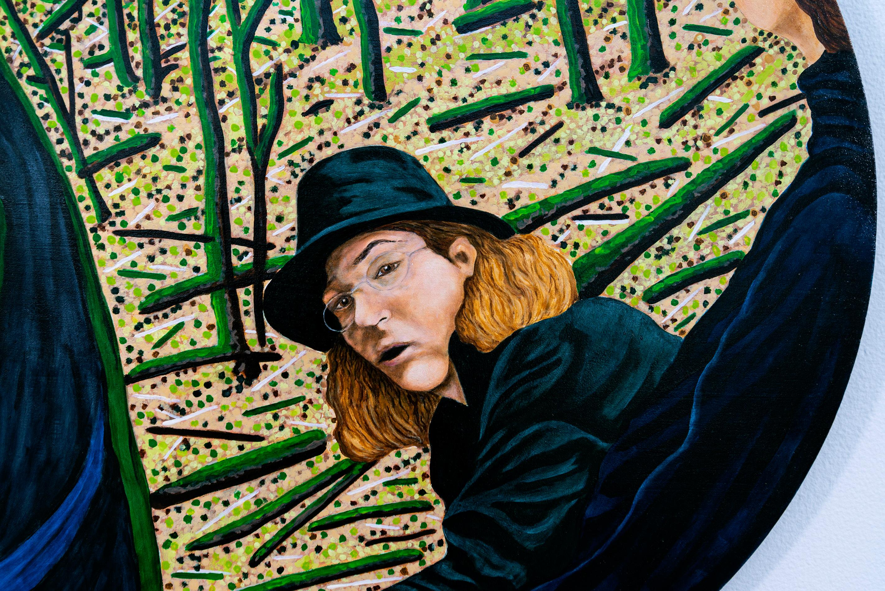 The Quality of Mercy - zeitgenössisch, figurativ, Öl auf Platte (Beige), Portrait Painting, von Deborah Root