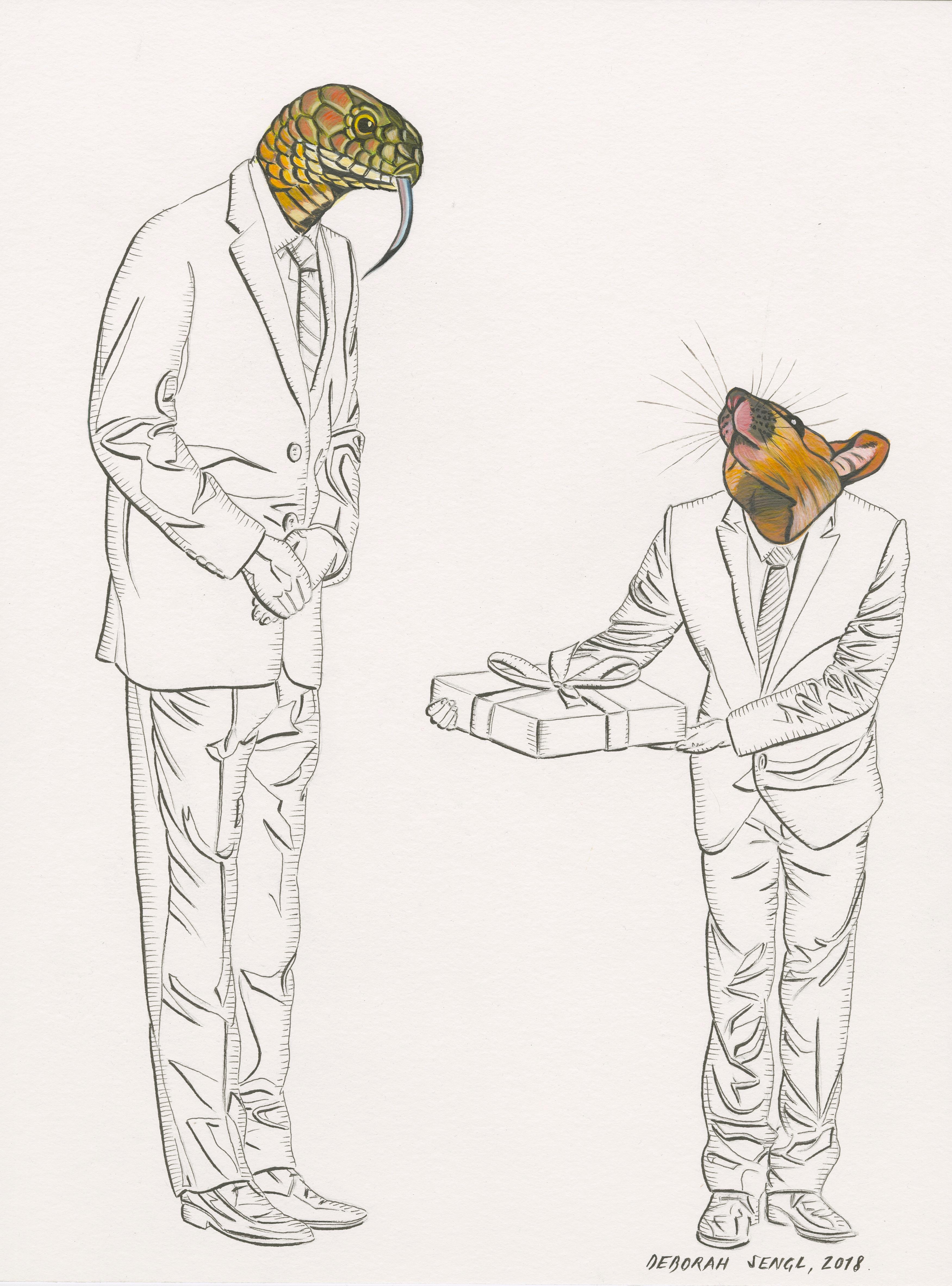 Deborah Sengl Animal Art - On Human Relations - Contemporary Animal Drawing
