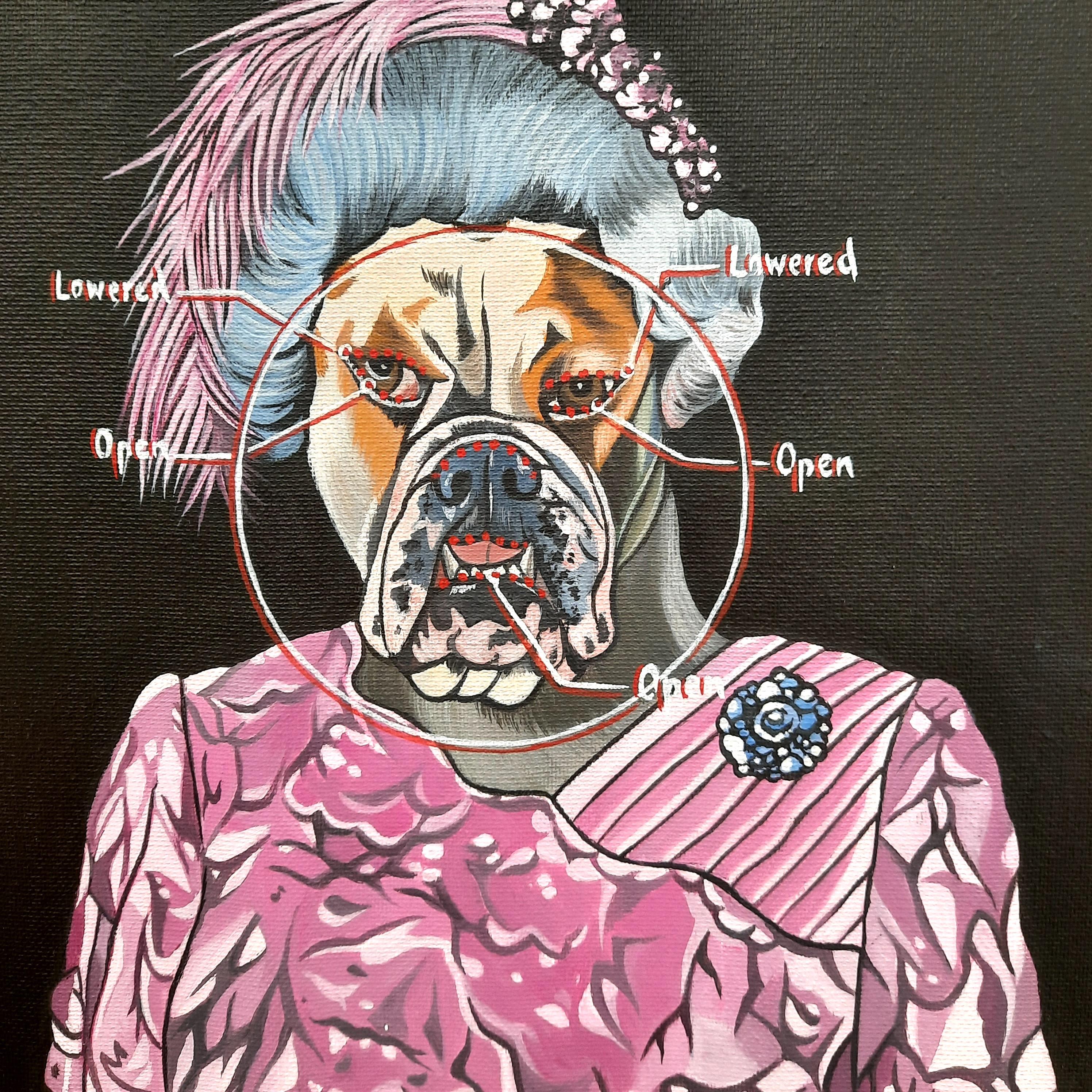 RBF – Deborah Sengl, Tier-Figuratives Gemälde, Königin mit Hund, 21. Jahrhundert im Angebot 4