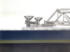 Monotype a tecnica mista incorniciato Bay Bridge SF