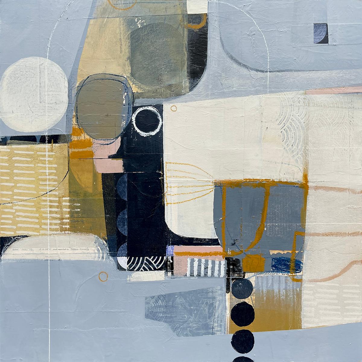 All I Need to Know - abstract blue white beige painting and collage on panel - Mixed Media Art by Deborah T. Colter