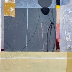 Cardboard Sea - abstract white yellow grey orange painting and collage on panel