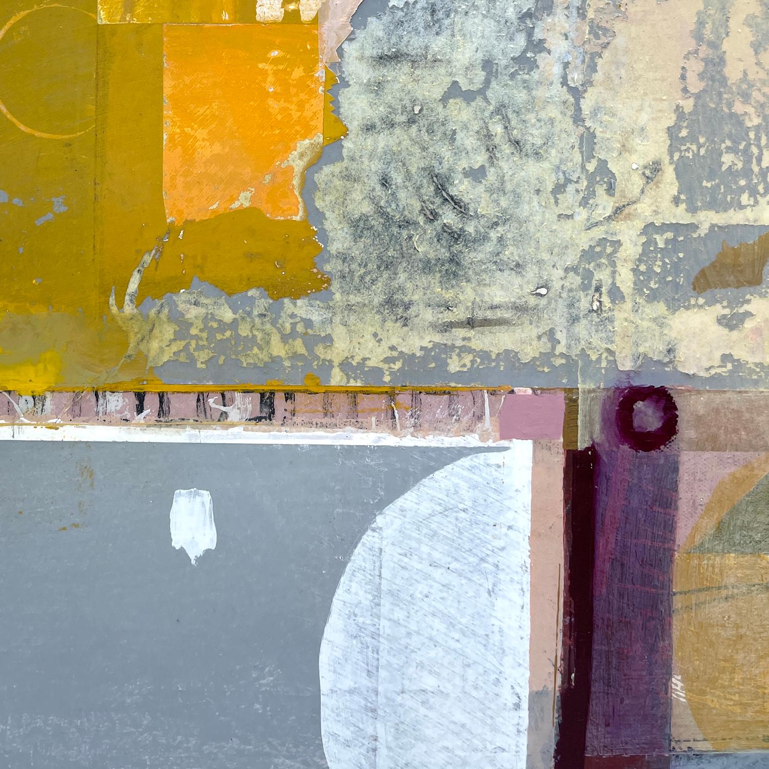 Cardboard Sea - peinture abstraite jaune, gris et orange et collage sur panneau - Abstrait Painting par Deborah T. Colter