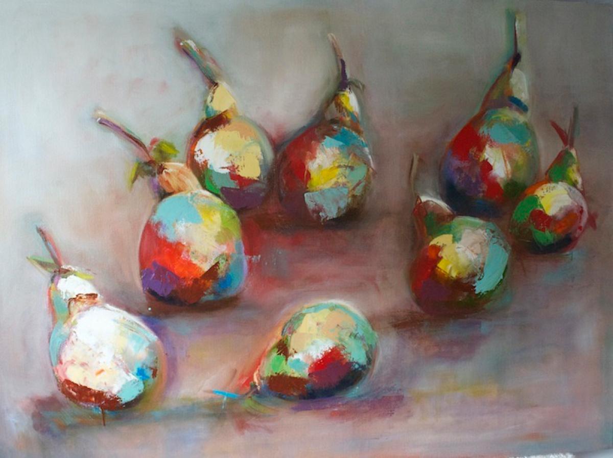 Big A$$ Pears , Abstract  Expressionism Oil, Pears, Still Life, - Painting by Deborah Wage