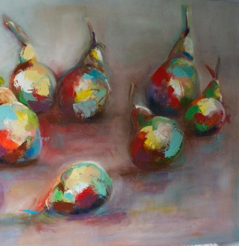 Big A$$ Pears , Abstract  Expressionism Oil, Pears, Still Life, - Gray Still-Life Painting by Deborah Wage