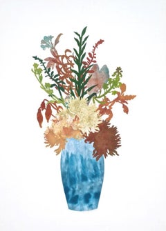 Big Blooms No 7, Botanical Artwork, Blue, Collage, Work on Paper, Floral, Framed