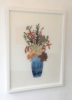 Big Blooms No 7, Botanical Artwork, Blue, Collage, Work on Paper, Floral, Framed
