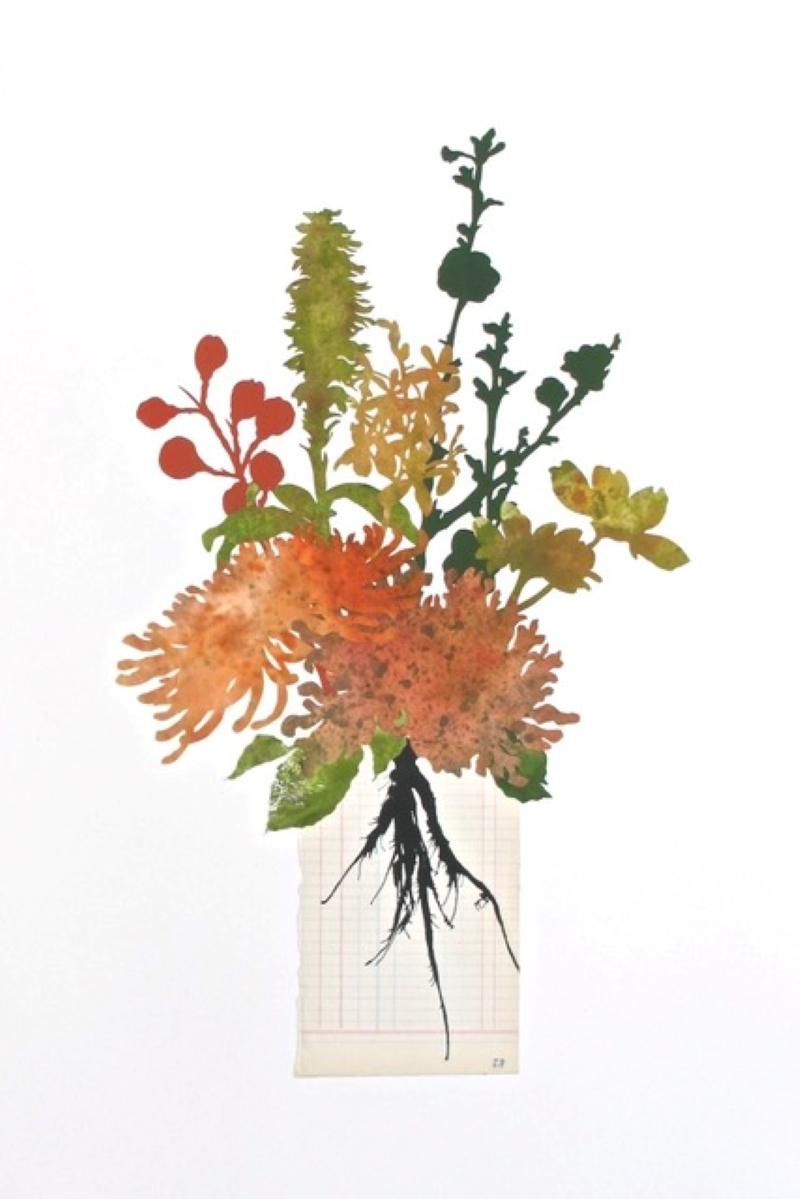 Blooms + Stems LC2023,  Botanical, Collage, Work on Paper, Floral, Vintage - Painting by Deborah Weiss