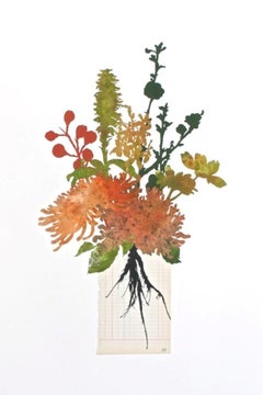 Blüten + Stängel LC2023,  Botanical, Collage, Arbeiten auf Papier, Blumenmuster, Vintage