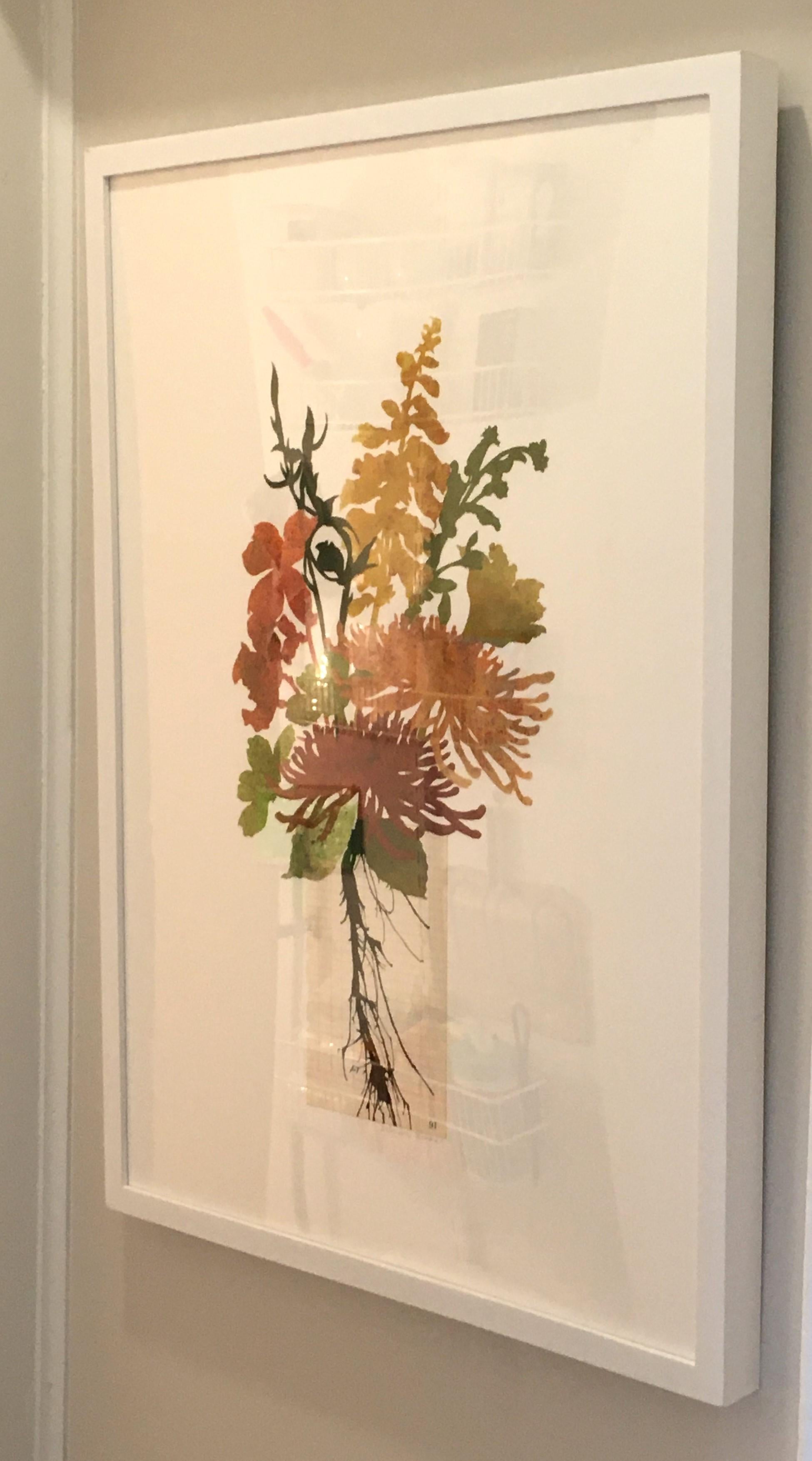 Blooms + Stems LC2023  Botanical, Collage, œuvre sur papier, Floral, Vintage en vente 1