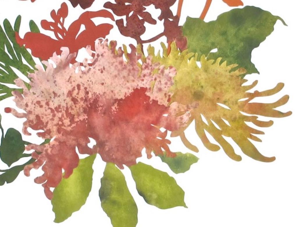 Garden Blooms No. 5,  Botanical, Hand Cut Collage, Work on Paper, Floral, Flower - Contemporary Painting by Deborah Weiss