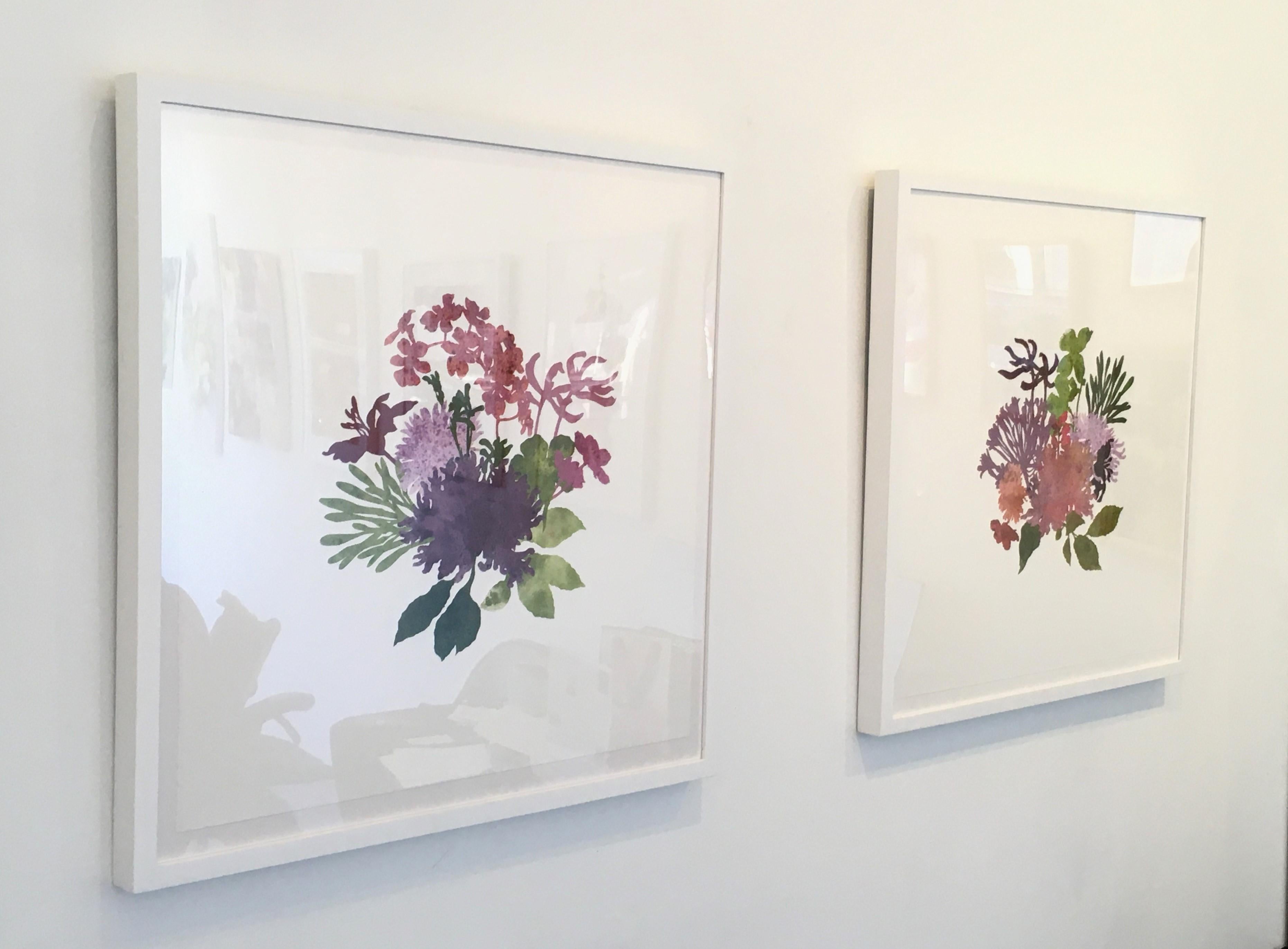Garden Blooms No. 5,  Botanical, Hand Cut Collage, Work on Paper, Floral, Flower - Brown Still-Life Painting by Deborah Weiss