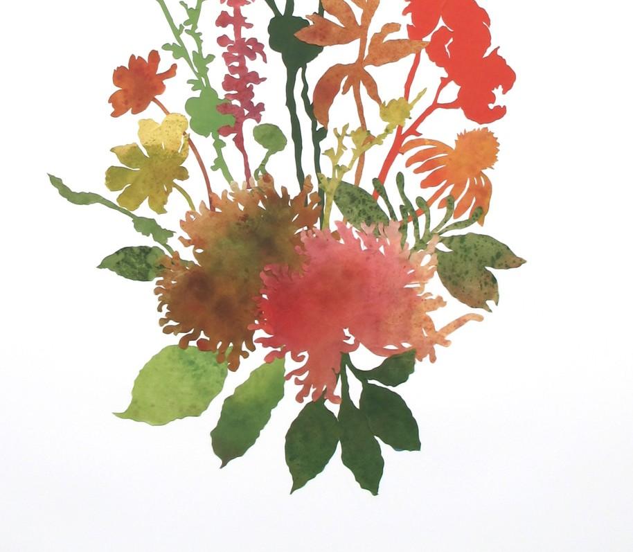 Woodland Blooms No. 1, Botanical, Floral, Flower, HandCut Collage, Work on Paper - Brown Still-Life Painting by Deborah Weiss