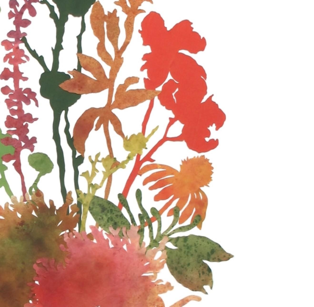 Woodland Blooms No. 1 is a botanical collage artwork created with Hand Cut dyed and painted paper by Deborah Weiss.  The artwork is 28 x 22.  It is framed to 29x23.    It is a one of a kind floral artwork.  Everylasting flowers and a wonderful