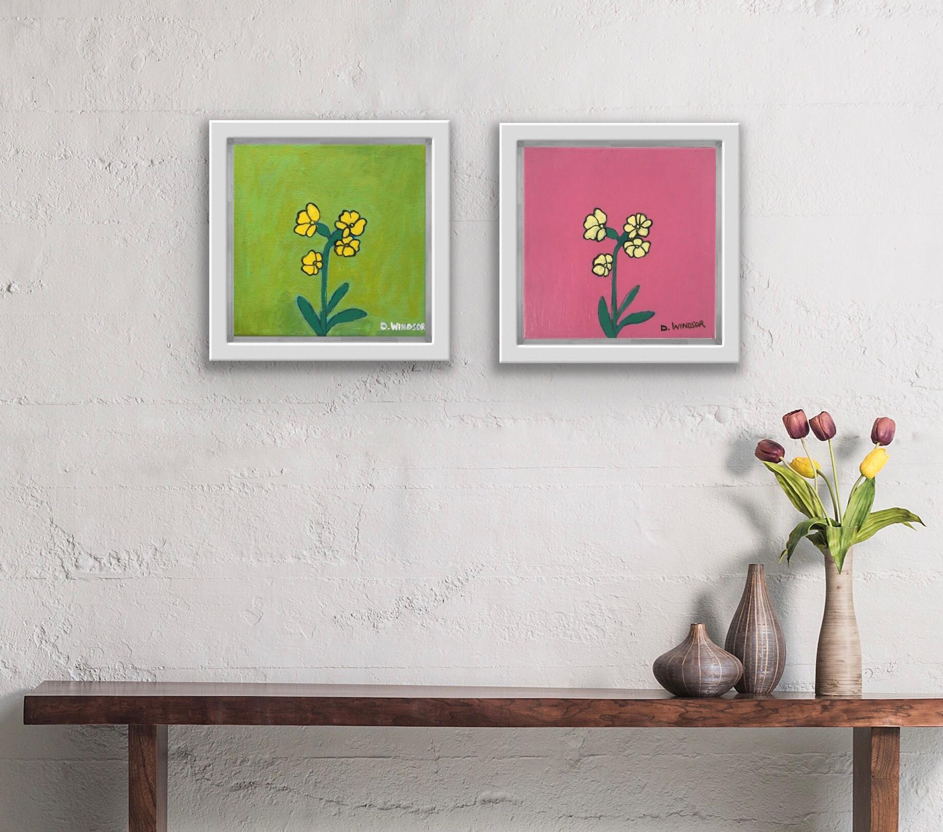 Yellow Flowers II and Yellow Flowers III diptych - Painting by Deborah Windsor 