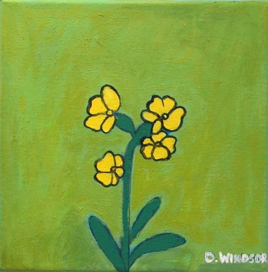 Yellow Flowers II and Yellow Flowers III diptych - Minimalist Painting by Deborah Windsor 