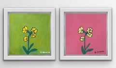 Vintage Yellow Flowers II and Yellow Flowers III diptych