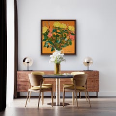 Celebration Roses, Original Still Life Floral Painting, Bright Naïve Painting