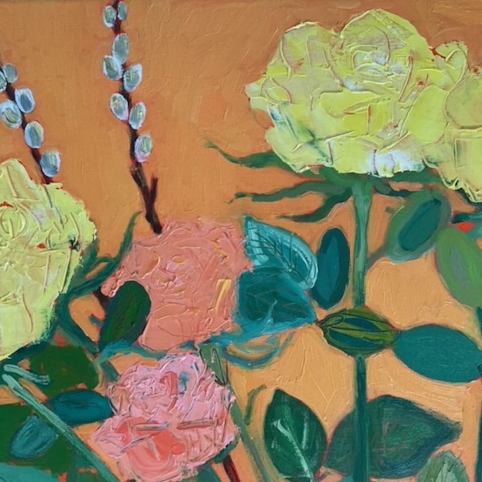 Celebration Roses, Original Still Life Floral Painting, Bright Naïve Painting For Sale 1